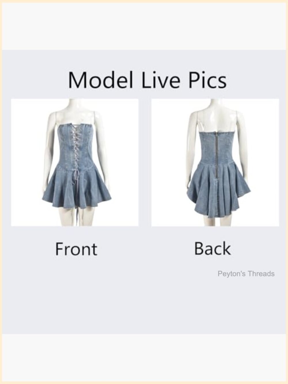 Off Shoulder Lace-Up Denim Mini Dress Sleeveless - Picture 4 of 6